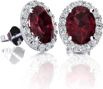 SuperJeweler 2 3/4 Carat Oval Shape Gemstone and Halo Diamond Earrings In Sterling Silver