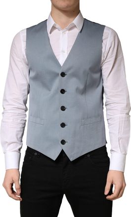Dolce & Gabbana Gray Wool Single Breasted Men Waistcoat Mens Vest