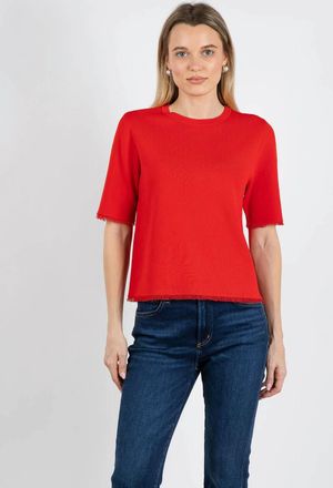Elliott Lauren Fringe Elbow Sleeve Sweater In Tomato