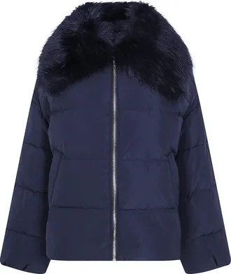 Twin-Set Windbreaker Faux Fur Neck Puffer Jacket