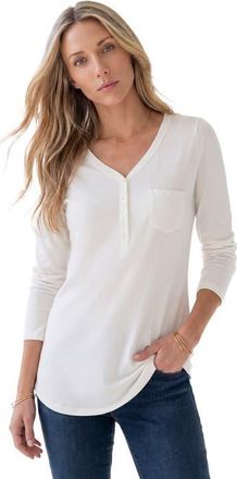Roaman's Plus Size Long Sleeve Sweetheart Henley Tee in White at Nordstrom, Size Medium