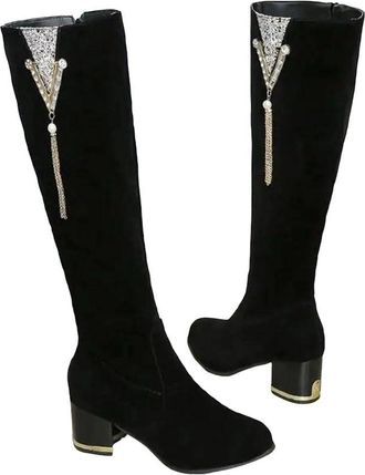 Generic Womens Denim Knee High Boots Block Heel Riding Style Casual Long Shoes