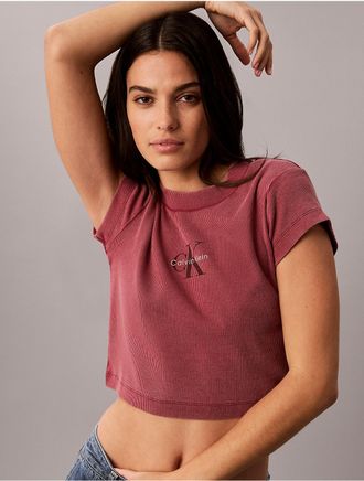 Calvin Klein Jeans Calvin Klein Womens Monologo Rib Acid Wash Baby Tee - Red - XL