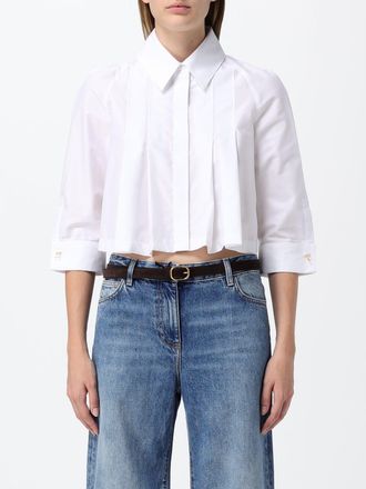 Elisabetta Franchi Camicia cropped in cotone con dettagli plissettati
