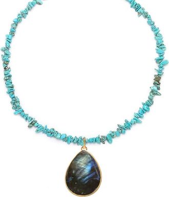 Liv Oliver 18k Gold Turquoise & Labradorite Gemstone Pear Drop Necklace