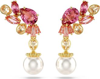 Swarovski Gema Pierced Earrings Drop Pearl Gold Shiny Pink