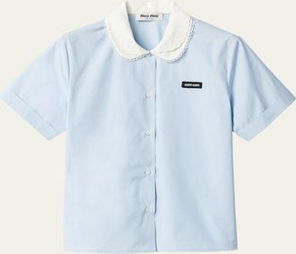 Miu Miu Peter-Pan Collar Poplin Short-Sleeve Top