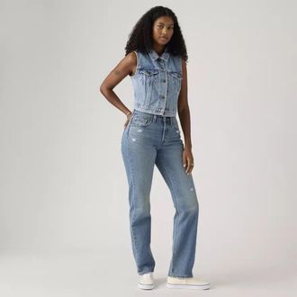 Levi's 501 Curve Jeans Womens Blue Denim Distressed Straight Leg JAX1443