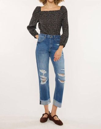 Kancan Eloise Essentials High Rise Straight Leg Jeans In Medium Wash