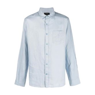 Vince Casual Shirts, male, Blue, S, Blue Linen Casual Long Sleeve Shirt