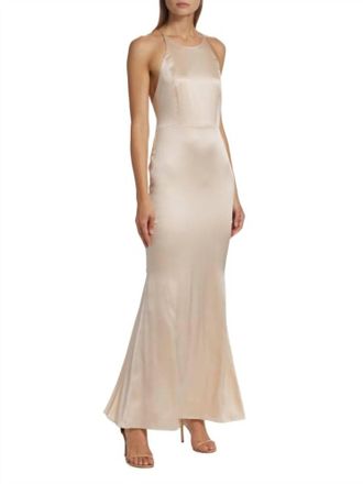Alice & Olivia Samia Halter Neck Fishtail Gown In Champagne