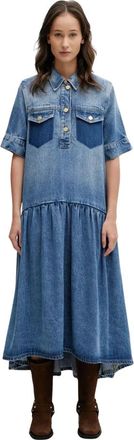 Ganni Kleedjes, Dames, Blauw, L, Denim, Denim Midi Jurk
