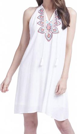 K&K Interiors Mock Neck Tunic Dress With Embroidery In White