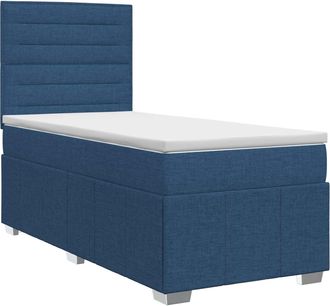 vidaXL Cama Box Spring Con Colch&oacute;n Con Cabecera Azul 90 X 200 Cm Tela Vidaxl