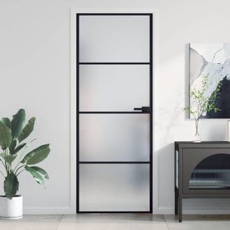vidaXL Puerta Interior Delgada Negra Vidrio Y Aluminio 76x201,5 Cm Vidaxl