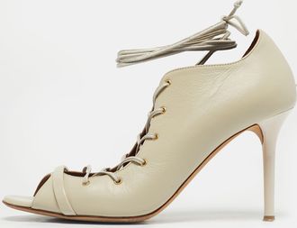 Malone Souliers Cream Leather Lace Up Pumps