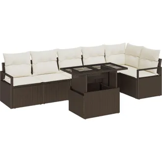vidaXL Vidaxl - Conjunto De Sof&aacute; De Jard&iacute;n Con Coj&iacute;n 7 Pcs Gris Claro Polirat&aacute;n