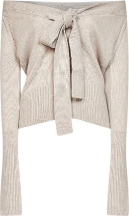 Ermanno Scervino Tops, Dames, Beige, M, Kasjmier, Ribbed V-neck Cashmere Cardigan
