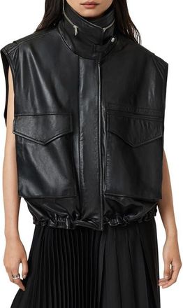 AllSaints Clay Funnel Neck Leather Gilet in Black at Nordstrom, Size Medium