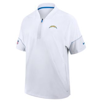 Nike Los Angeles Chargers Sideline Coach Nike Mens NFL 1/2-Zip Short-Sleeve Hooded Jacket in White | 03BO477M97-2J5