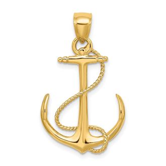 Diamond2Deal 14k Yellow Gold 3-D Polished Textured Anchor Rope Charm