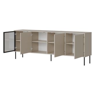 Dmora Aparador Encaje, Mueble 4 Estantes, Puertas Abatibles, 4 Puertas, 200x40x75h Cm Beige