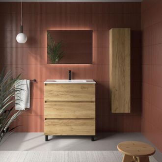 Cygnus Bath Mueble De Ba&ntilde;o Bequia 3c 80cm Roble Lavabo Porcelana