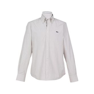Harmont & Blaine Gestreepte Katoenen Overhemd met Button-Down Kraag - Heren - Casual Overhemden - Beige - L - Katoen - Overhemden