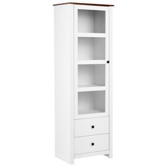 Beliani Vitrina Alta Con Puerta De Vidrio Y Dos Cajones Estilo Cottage Campestre 60 Cm Blanco Pimba
