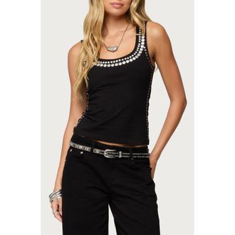 Edikted Studded Tank Top in Black at Nordstrom, Size X-Small