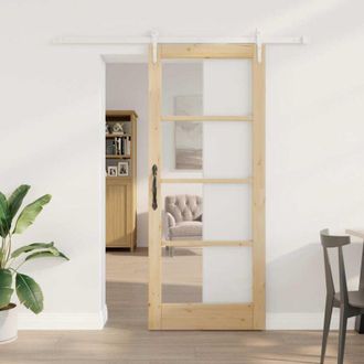 vidaXL Puerta Deslizante Manual Marr&oacute;n 83 X 202 Cm Madera Y Metal Vidaxl