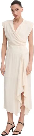 Sandro Ferrone Bonaccorti Midi Jurk - Dames - Casual kleedjes - Beige - M - Leer - Kleedjes