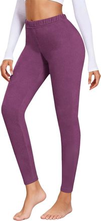 Generic Thermal Leggings Women High Waisted Thick Fleece Lined Leggings Ladies Winter Warm Pants Stretchy Trousers Tights for Outdoor Home (Purple-B, L)