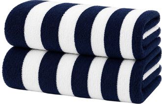 Luxury Home 2-Pack Cabana Striped Terry Cloth Beach Towels