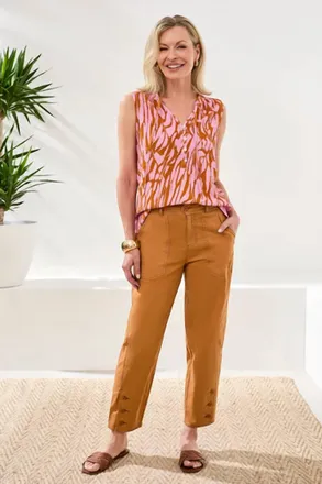 Tribal Stretch Slub Barrel Ankle Pant In Chestnut