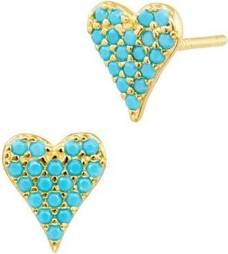 Savvy Cie Jewels Faux Turquoise Pav&egrave; Heart Stud Earrings in Yellow at Nordstrom Rack