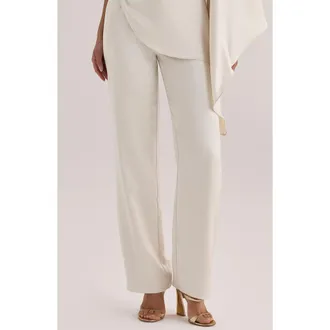 House of CB Amaria Relaxed Fit Satin Straight Leg Pants in Ivory at Nordstrom, Size X-Large