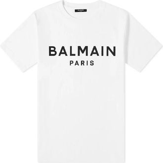 Balmain Flock Logo Cotton T Shirt, Size X-Large