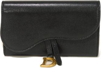 Dior Black Leather Long Wallet (Bi-Fold) (Pre-Owned)