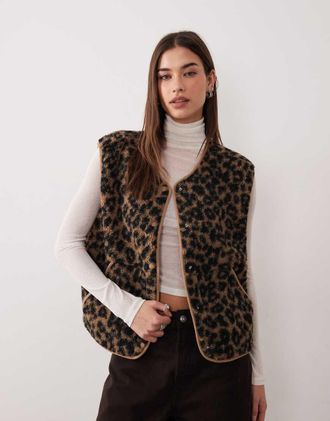 Jack & Jones Gilet in pile borg con stampa leopardata-Multicolore