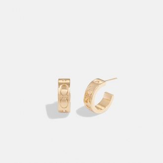Coach Womens Kissing C Small Huggie Earrings - Gold Metal - One Size