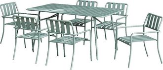 Vente-Unique Comedor de jard&iacute;n de metal: mesa de 160 cm y 6 sillas - Verde almendra - BIRMOS de MYLIA
