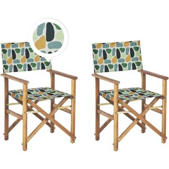 Beliani Set of 2 Garden Chairs CINE Acacia Wood Multicolour