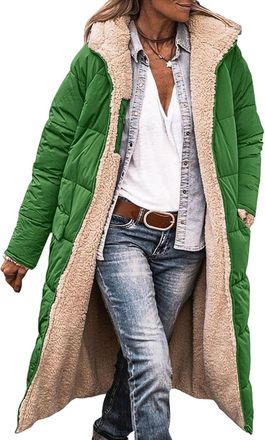 Generic Long Coats for Women UK Longline Fleece Lined Jacket Ladies Long Padded Coat with Hood Warm Casual Quilted Down Jacke Puffer Parka Jackets with Pocket