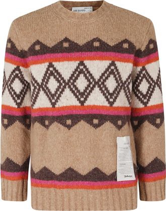 Ballantyne Brown Geometric Patterned Wool-Blend Sweater