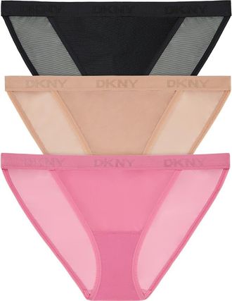 DKNY 3-Pack Mesh Bikini Briefs in Black Sand Cashmere Rose at Nordstrom Rack, Size X-Large
