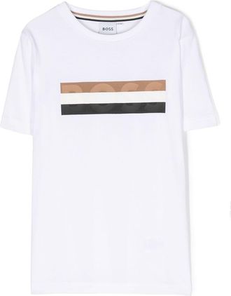 BOSS Kidswear logo stripe-print T-shirt - kids - Cotton - 10 - White
