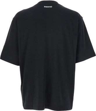 Dsquared2 Mens Black Crewneck T-Shirt With Logo Cotton T-Shirts And Polos