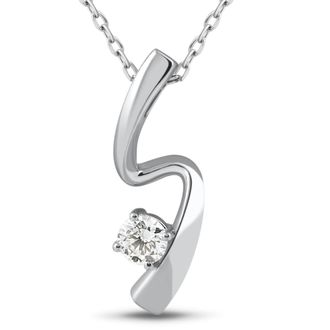 Pompeii3 1/4ct Solitaire Diamond 14k White Gold Freeform Pendant & Chain Womens Jewelry