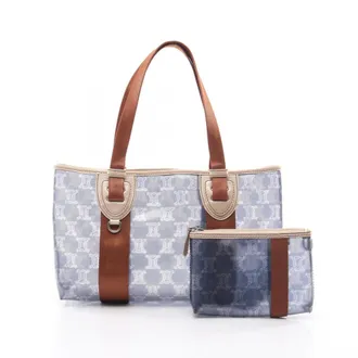 Celine Brown Navy Vinyl Leather Handbag Tote Bag (Pre-Owned)